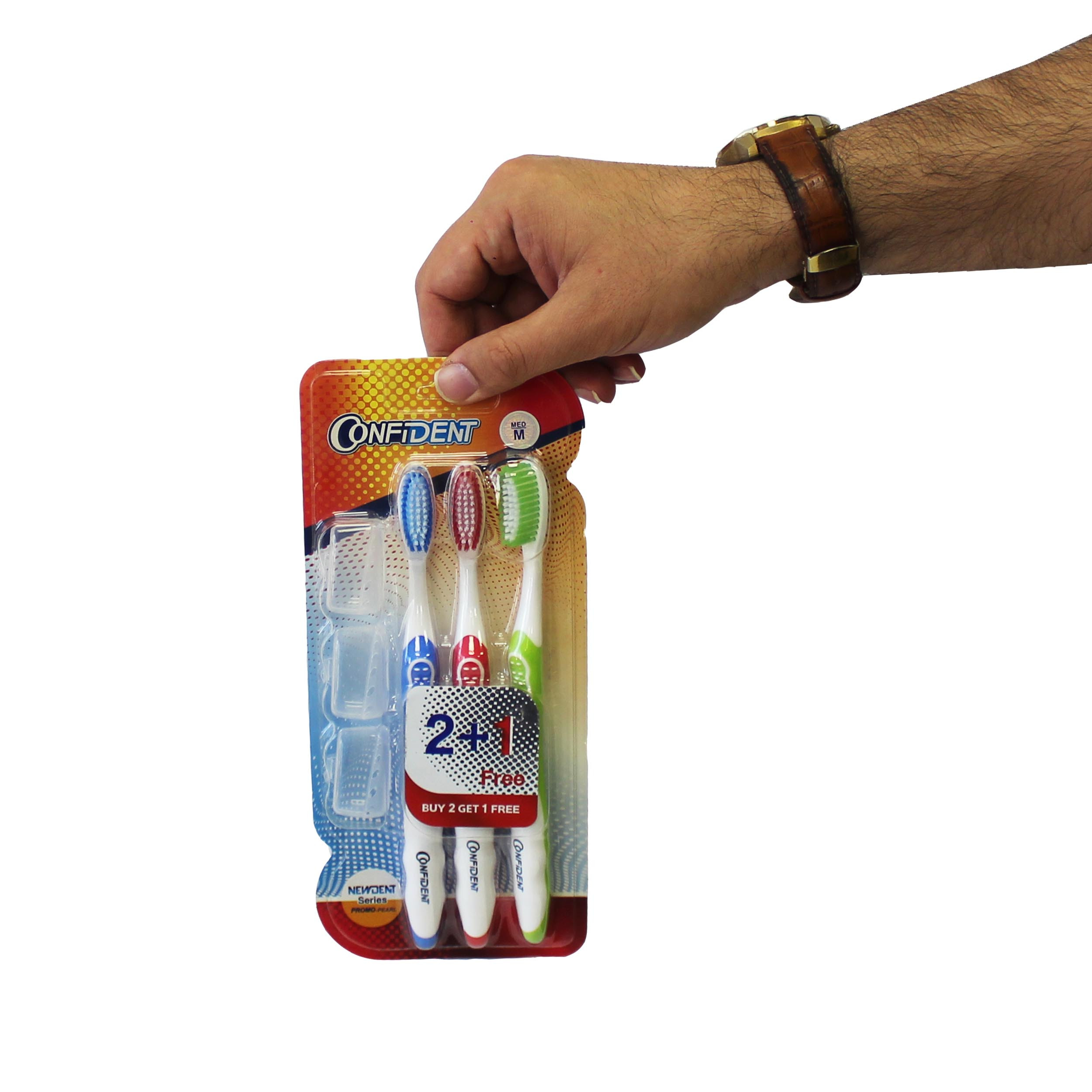 مسواک کانفیدنت مدل Promo Pearl با برس متوسط بسته 3 عددی