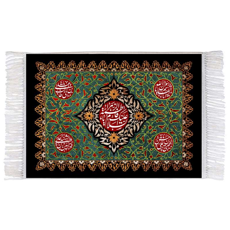 فرش ماشینی دیوارکوب اطلس آبی مدل یااباقاسم یا رسول الله و یا علی بن ابی طالب T4296