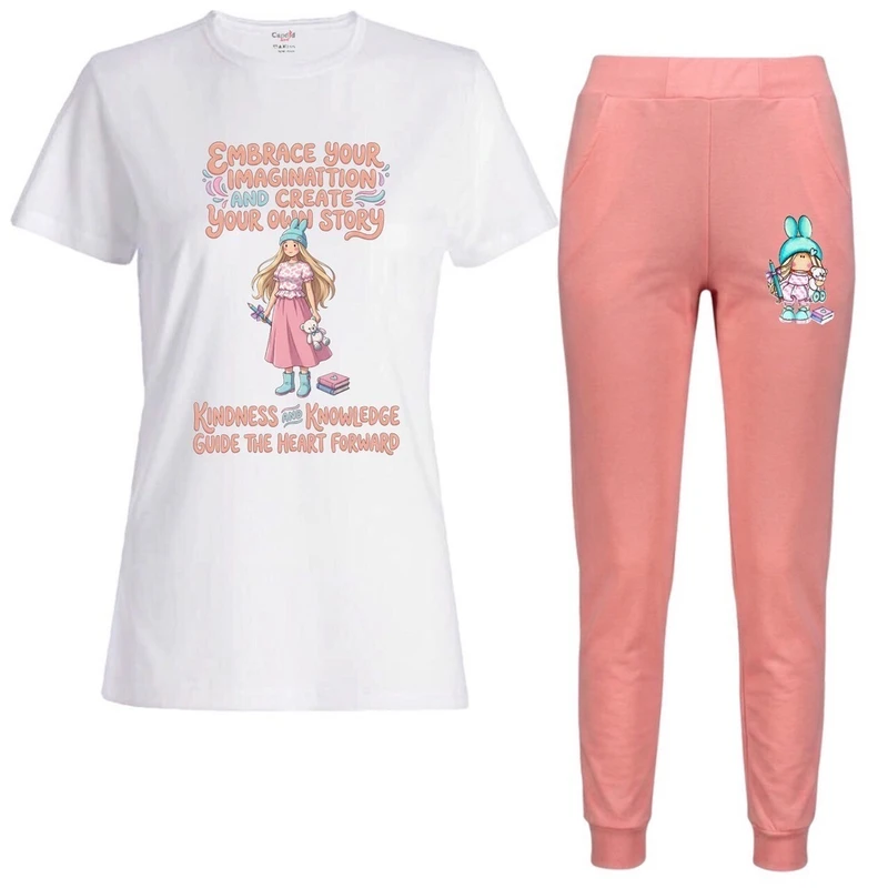 ست تی‌شرت آستین کوتاه و شلوار راحتی زنانه مدل عروسک