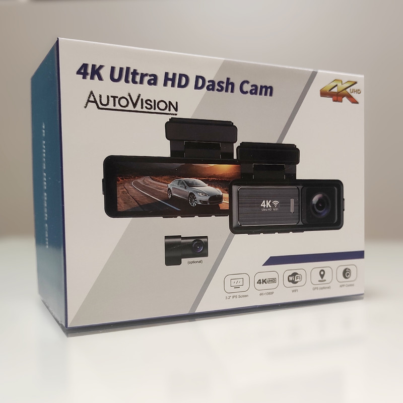 دوربین ثبت وقایع خودرو اتوویژن مدل M6 4K-WiFi به همراه دوربین عقب و کیت برق مستقیم