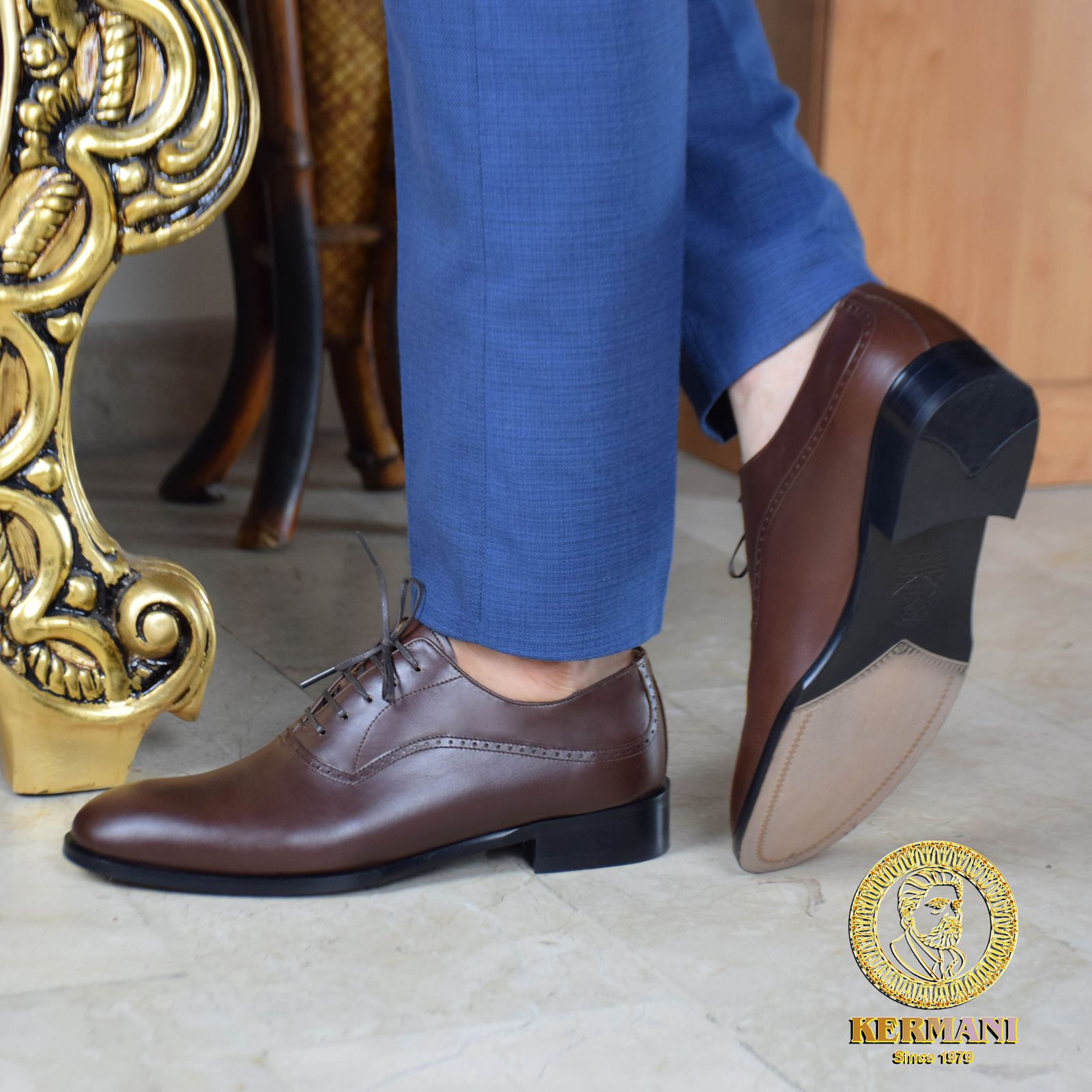 کفش مردانه کرمانی مدل چرم دستدوز طبیعی کد 1071 رنگ قهوه ای -  - 8
