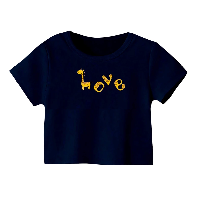 کراپ‌ تی‌شرت آستین کوتاه زنانه مدل زرافه کد 10