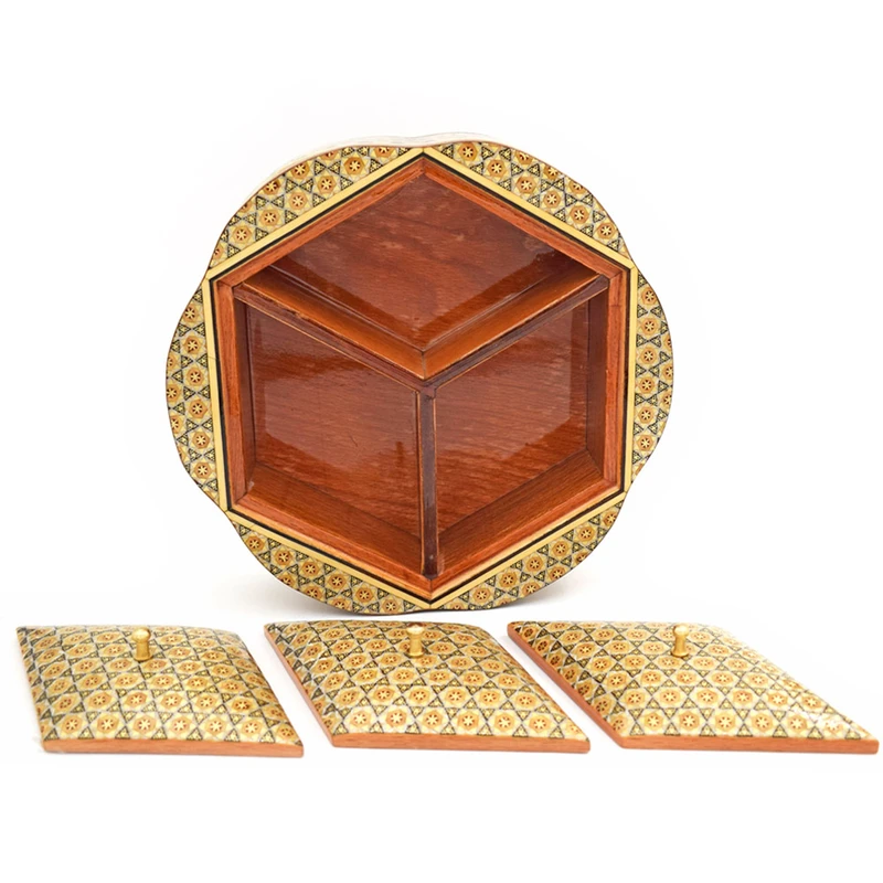 عکس شماره 5 : شکلات خوری خاتم کاری چوبی مدل سه درب کد 23