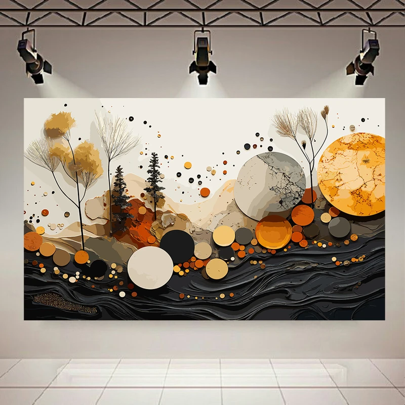 پوستر پارچه ای طرح مخمل انتزاعی دایره ای مدل درخت کد AR3058570