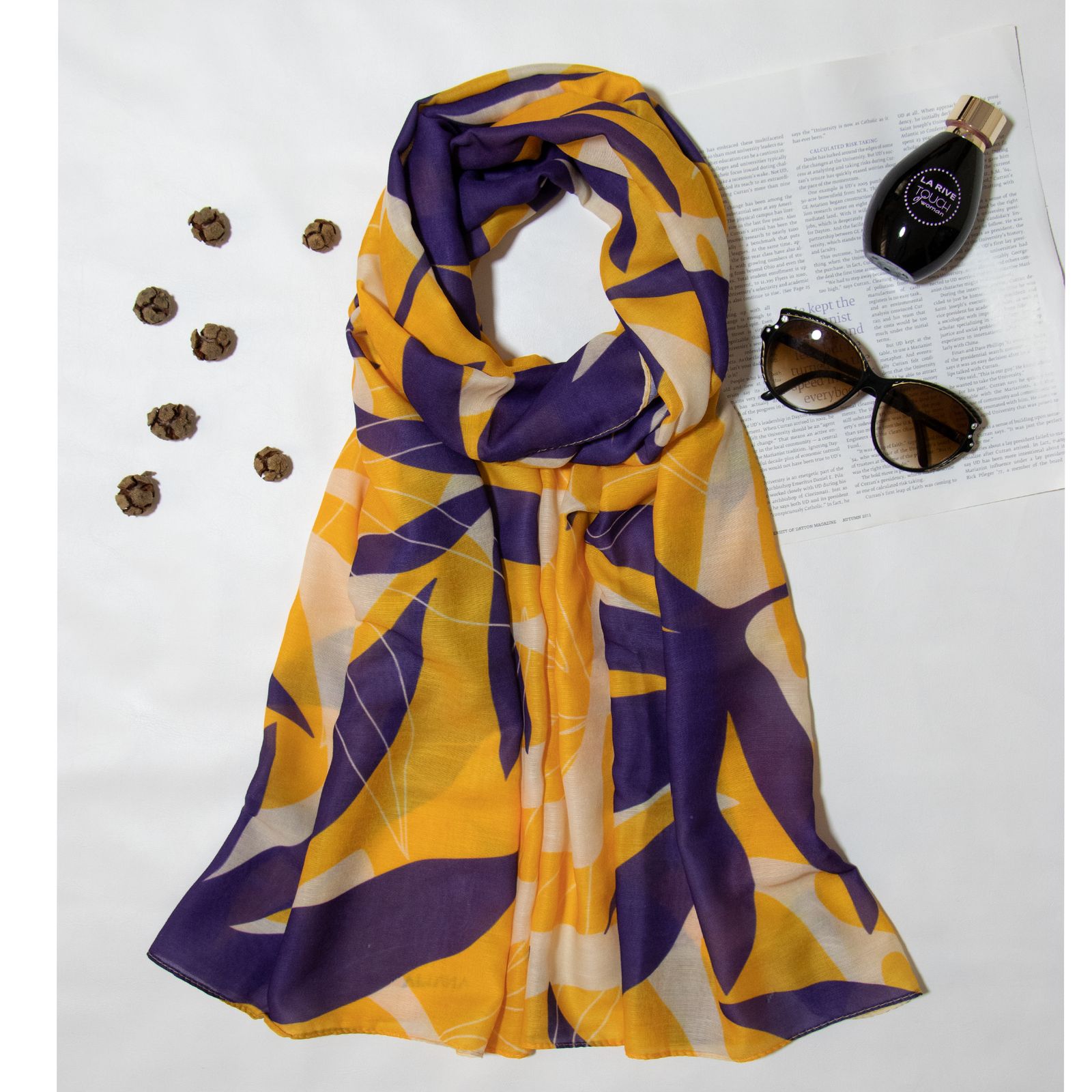 شال زنانه مدل نخ پنبه مزونی طرح برگ پاییزی کد ana-1470 -  - 3