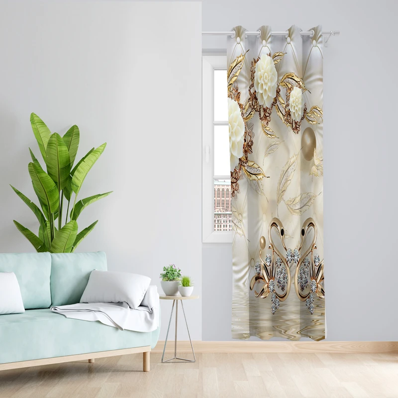 پرده طرح گل مدل مخمل پانچی کد L 1209R Z سایز 140x200 سانتی متر