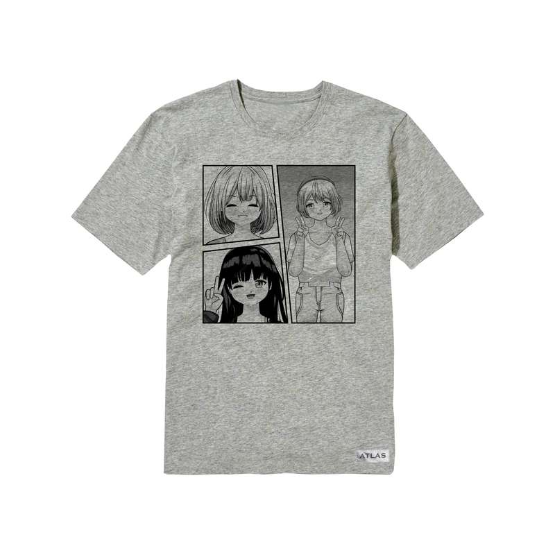 تی شرت آستین کوتاه دخترانه مدل دختر انیمه کد PK09 رنگ طوسی روشن