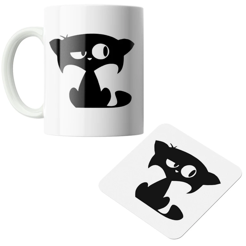 ماگ مدل گربه کد DKC606 به همراه زیر لیوانی