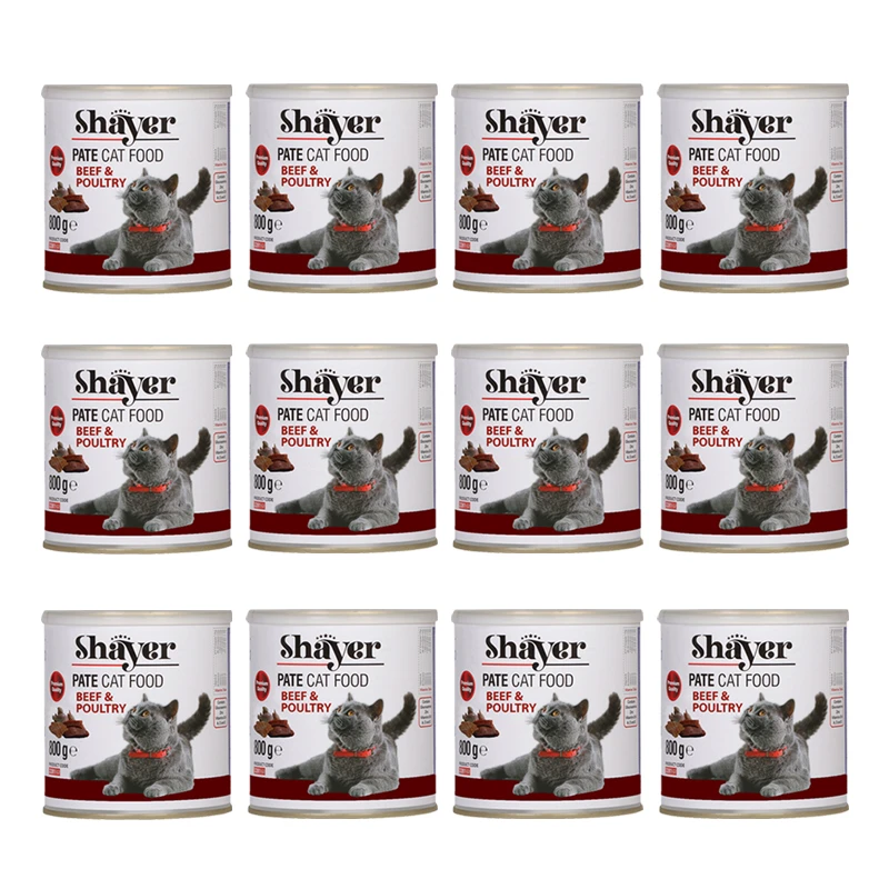  کنسرو گربه شایر مدل گوشت قرمز وگوشت طیور وزن 800 گرم بسته 12 عددی