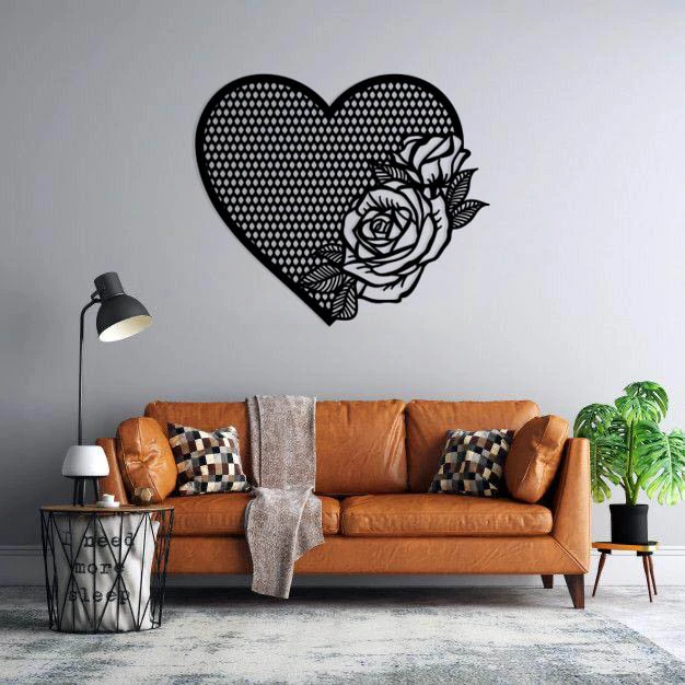 استیکر دیواری طرح قلب و رز