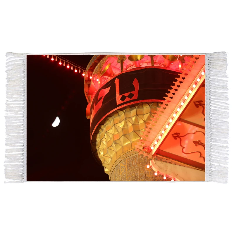 فرش ماشینی دیوارکوب اطلس آبی مدل گلدسته و یا حسین کد T4100