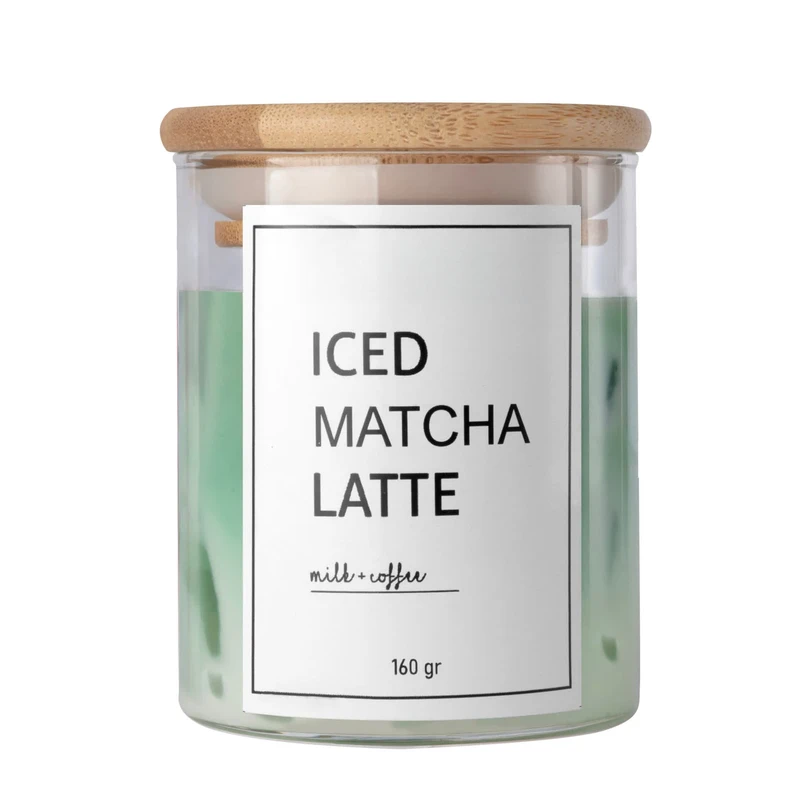 شمع دست‌ساز معطر مدل آیس ماچا لته با رایحه برگاموت زمان اتمام 40 ساعت