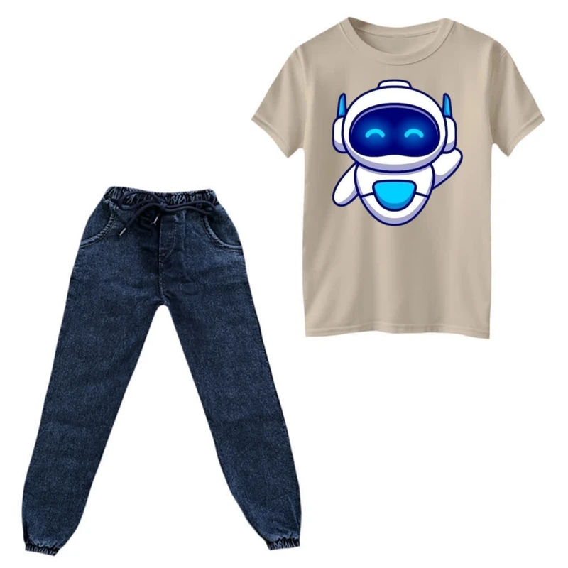 ست تی‌شرت و شلوار دخترانه مدل ربات کوچولو