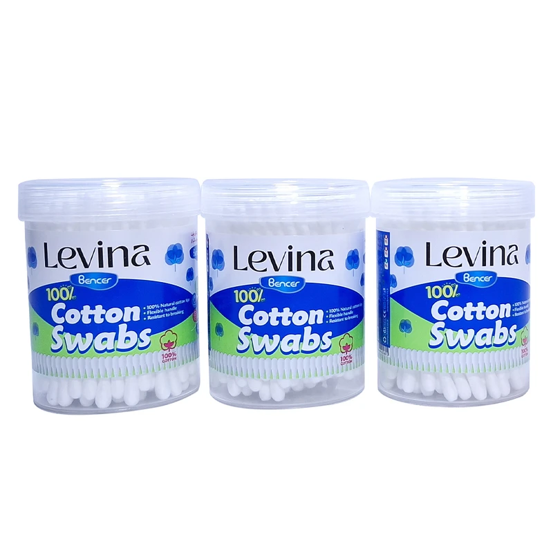گوش پاک کن لوینا مدل Cotton Swabs سه بسته 100 عددی
