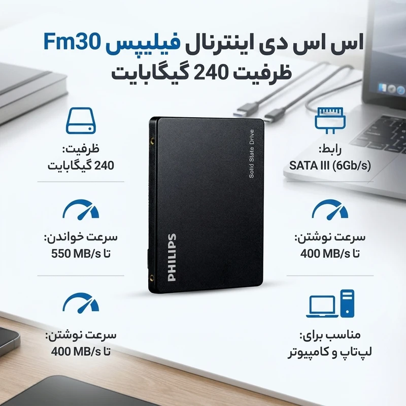 عکس شماره 2 : اس اس دی اینترنال sata iii فیلیپس مدل fm30 ظرفیت 240 گیگابایت