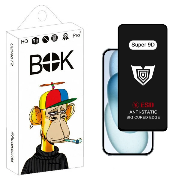 محافظ صفحه نمایش بوک مدل Super 9D Guard مناسب برای گوشی موبایل اپل iphone 15