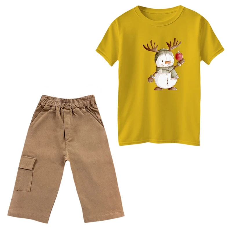 ست تی‌شرت و شلوارک دخترانه مدل آدم برفی شاخدار