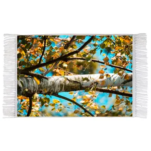 فرش ماشینی دیوارکوب اطلس آبی طرح شاخه درخت مدل T1748 