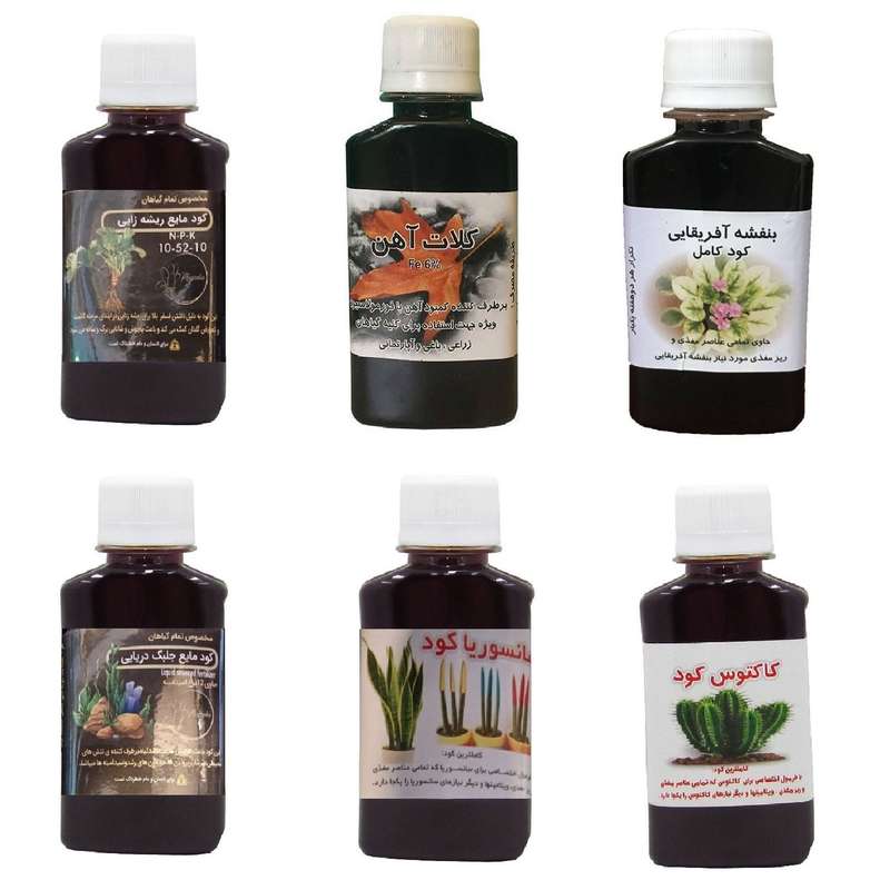 کود مایع فسفر ریشه زایی 10-52-10 و کلات آهن و کود بنفشه آفریقایی و جلبک دریایی و کود سانسوریا و کود کاکتوس  مدل life drop حجم 120 میلی لیتر