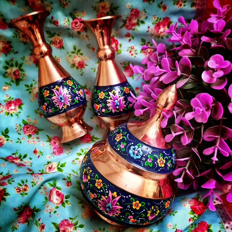 ست 3 تکه گلدان و شکلات خوری مسی مدل پرداز کد 18