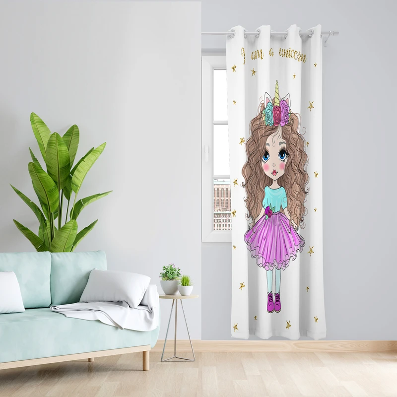 پرده طرح کودک پرنسس مدل مخمل پانچی کد 2_4286 W سایز 140x200 سانتی متر