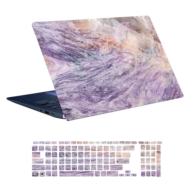 استیکر لپ تاپ توییجین و موییجین طرح Marble کد 34 مناسب برای لپ تاپ 15.6 اینچ به همراه برچسب حروف فارسی کیبورد 
