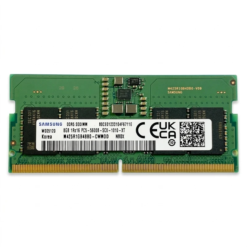 رم لپ‌تاپ 8 گیگابایت DDR5 سامسونگ مدل M425R1GB4BB0 با فرکانس 5600 مگاهرتز، تایمینگ CL46 و فرم‌فکتور SO-DIMM 262 پین