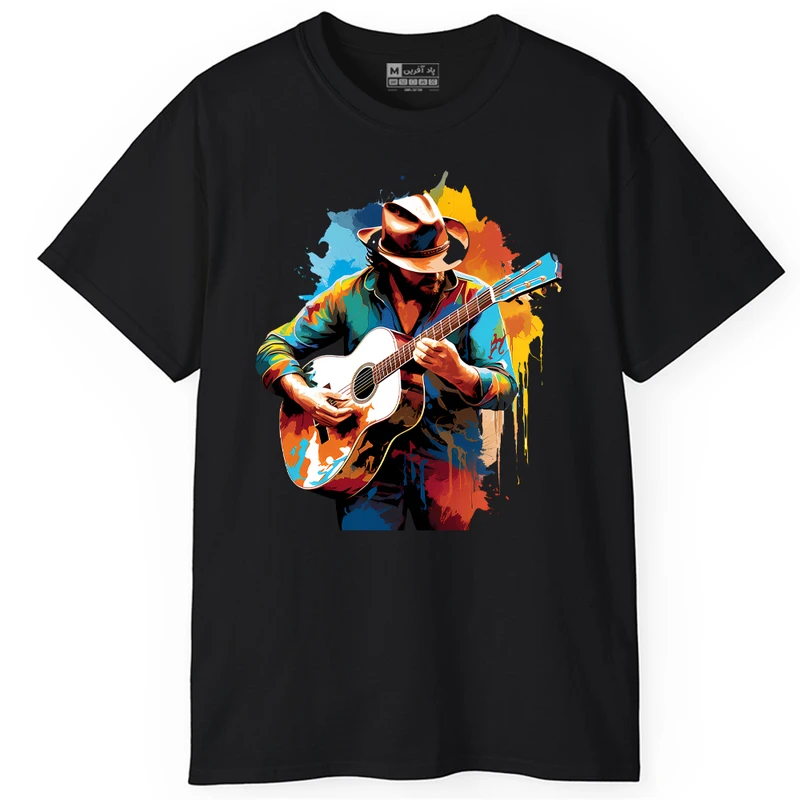 تی شرت آستین کوتاه مردانه پاد آفرین مدل موزیک موسیقی طرح گیتاریست کد PT058