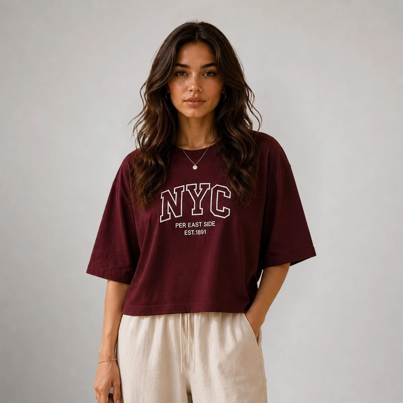 تیشرت باکسی زنانه طرح NYC کد 405489