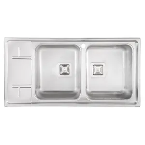 سینک ظرفشویی استیل توکار دو لگنه درسا لوازم خانگی آشپزخانه مدل 3120-100