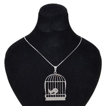 گردنبند نقره زنانه طرح پرنده و قفس کد 001