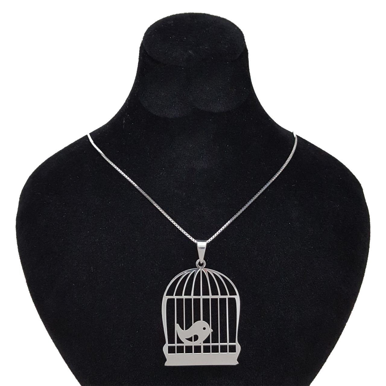 گردنبند نقره زنانه طرح پرنده و قفس کد 001 -  - 1