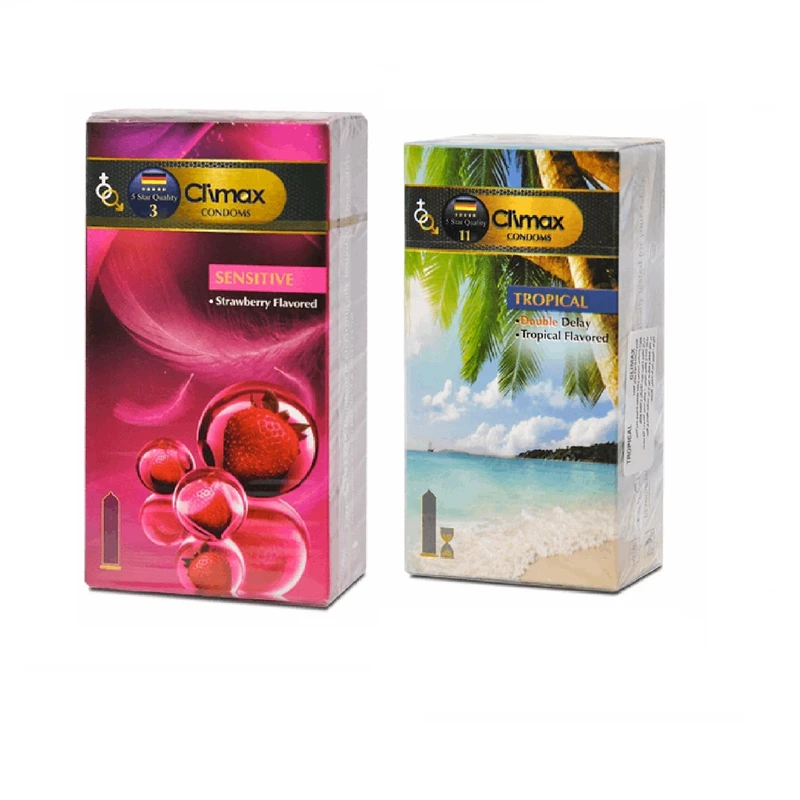 کاندوم کلایمکس مدل Sensitive  بسته 12 عددی به همراه کاندوم کلایمکس مدل Tropical بسته 12 عددی