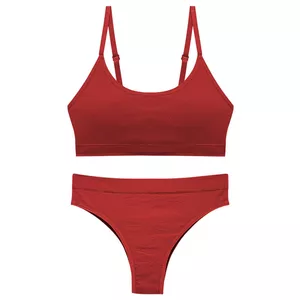 ست نیم تنه و شورت ورزشی زنانه مدل لیدی اسپرت کبریتی نخی سیملس رنگ قرمز