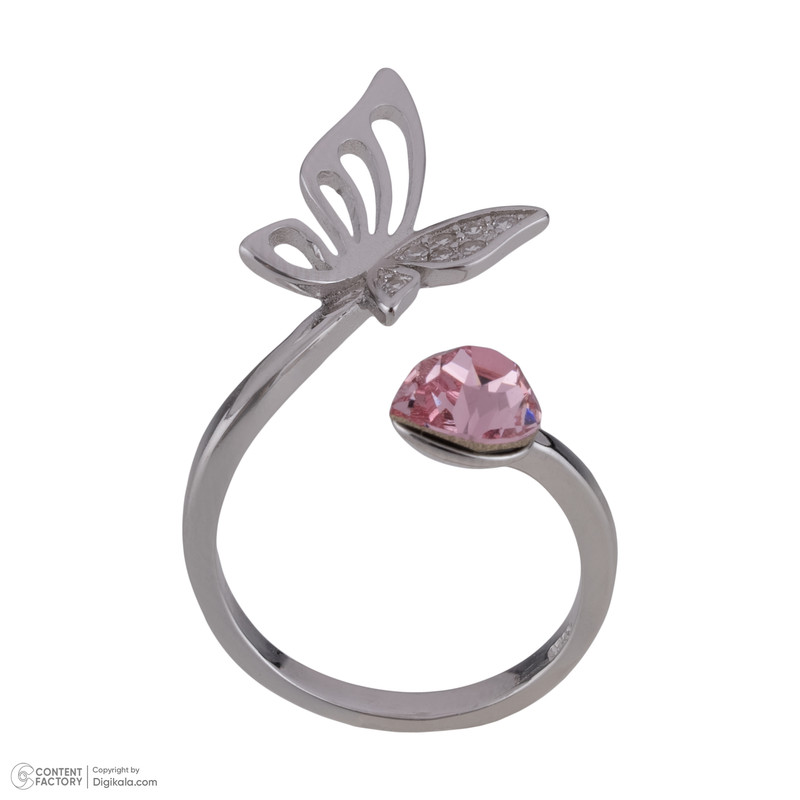 انگشتر نقره زنانه سواروسکی مدل پروانه و مکعب کد 458745