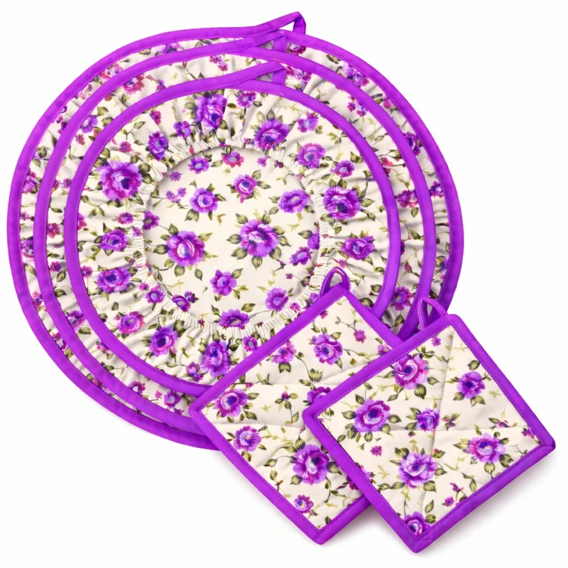 ست لوازم پارچه ای آشپزخانه 5 تکه طرح گلدار مدل رز