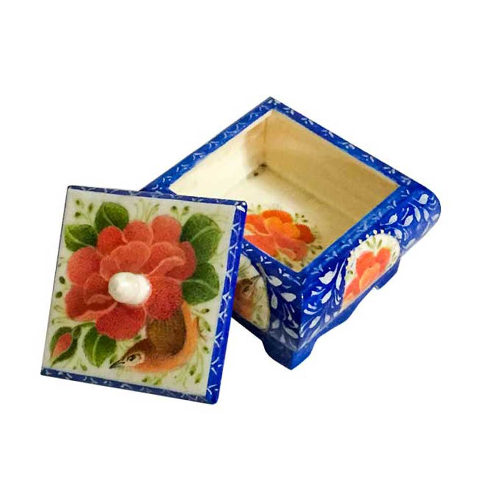 جعبه استخوانی طرح گل و مرغ کد B 228