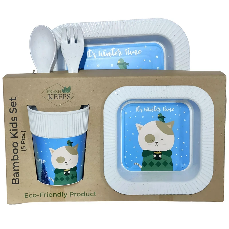 ظرف غذا کودک فرش کیپس مدل بامبو طرح پیشو مجموعه 5 عددی