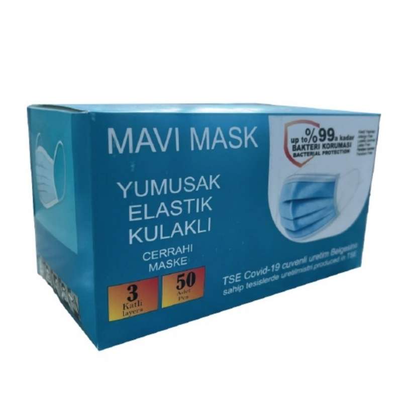 ماسک تنفسی ماوی مدل سه لایه بسته 50 عددی