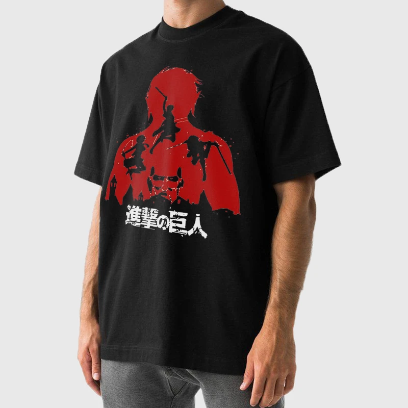 تی شرت آستین کوتاه مردانه مدل انیمه ای اتک  ان تایتان anm574