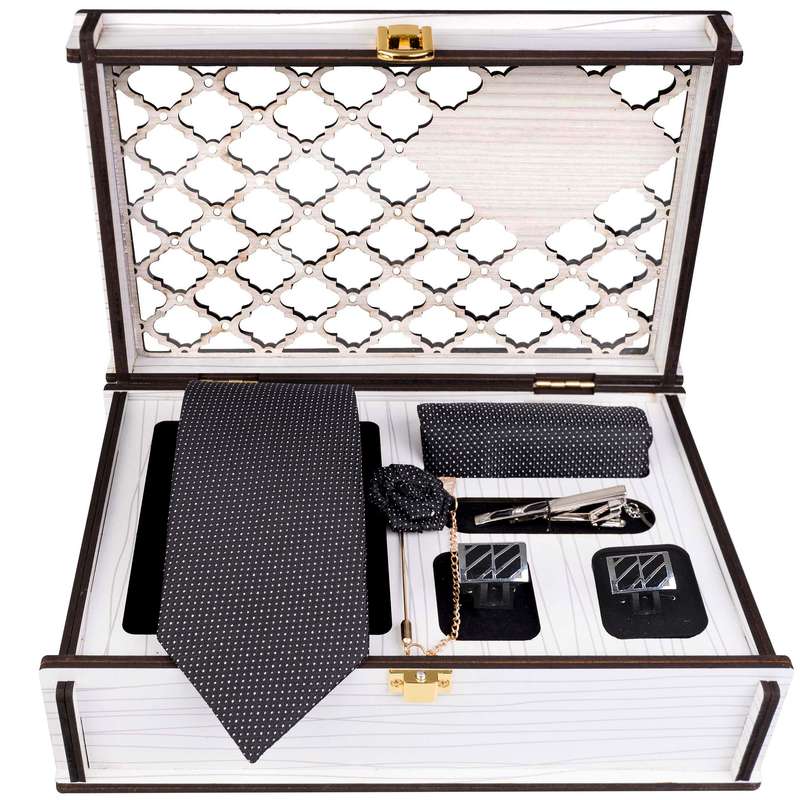 ست کراوات و دستمال جیب و گل کت مردانه جیان فرانکو روسی مدل GF-PO815RE-BOX