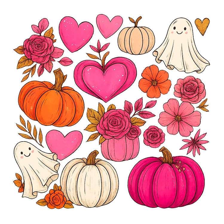 استیکر پارچه و لباس پاد آفرین مدل پاییز طرح عروسکی کدو تنبل آفتابگردان کد S2819