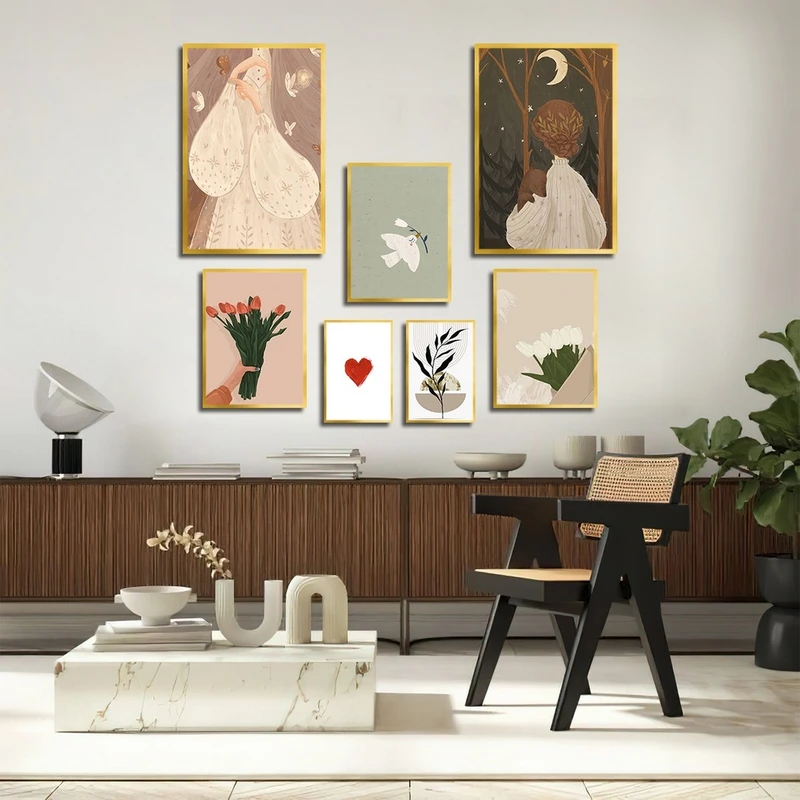 تابلو بکلیت طرح نقاشی مینیمال مدل T-2316 مجموعه 7 عددی