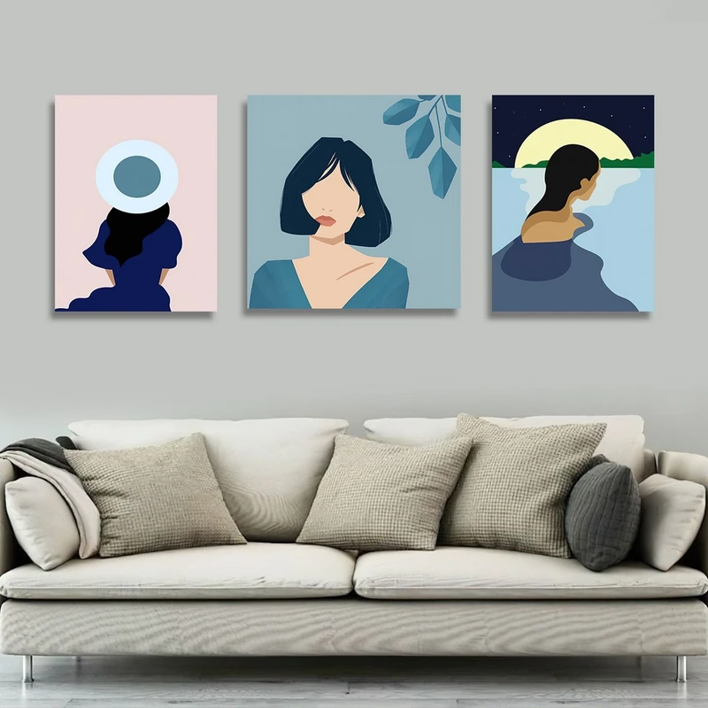 تابلو شاسی بکلیت طرح نقاشی دکوری مدرن سبک مینیمال مدل SH-1473 مجموعه 3 عددی