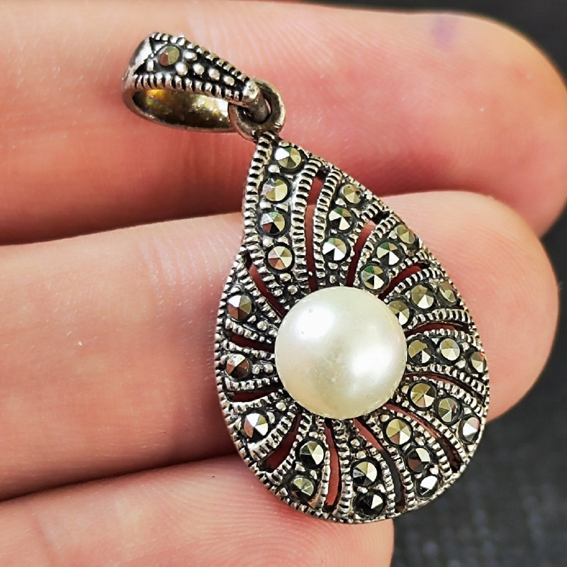 آویز گردنبند نقره زنانه مدل سنگ مروارید کد 526