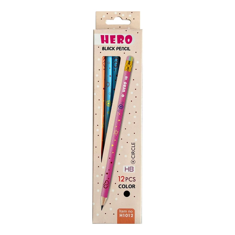 مداد مشکی هیرو با درجه سختی HB مدل سه گوش بسته 12 عددی