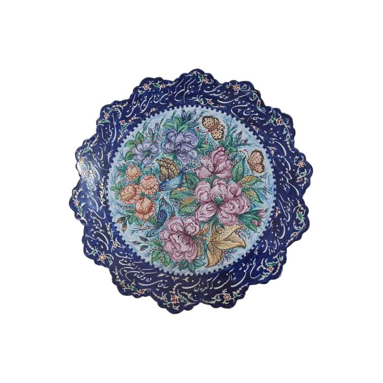 بشقاب مینا کاری طرح گل و مرغ کد 30