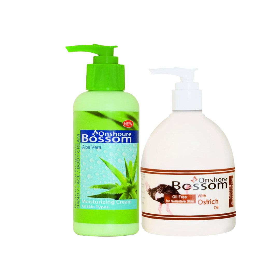 کرم آبرسان انشور بوسوم مدل آلوئه ورا حجم 250 میلی لیتر به همراه کرم مرطوب کننده مدل روغن شترمرغ