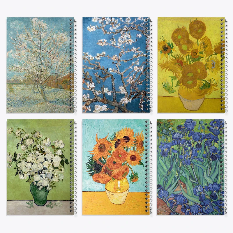 دفتر مشق 100 برگ خندالو طرح نقاشی ونسان ونگوگ کد 493 مجموعه 6 عددی