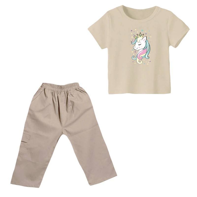 ست تی شرت و شلوارک دخترانه مدل یونیکورن کد ۲۴